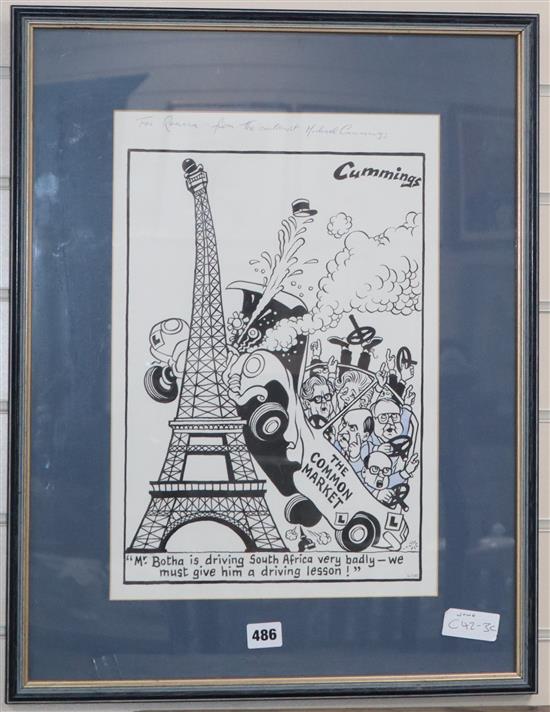 Arthur Steward Michael Cummings (1919-1997) Original cartoon - The Common Market Mr Botha is driving South Africa very badly - we must